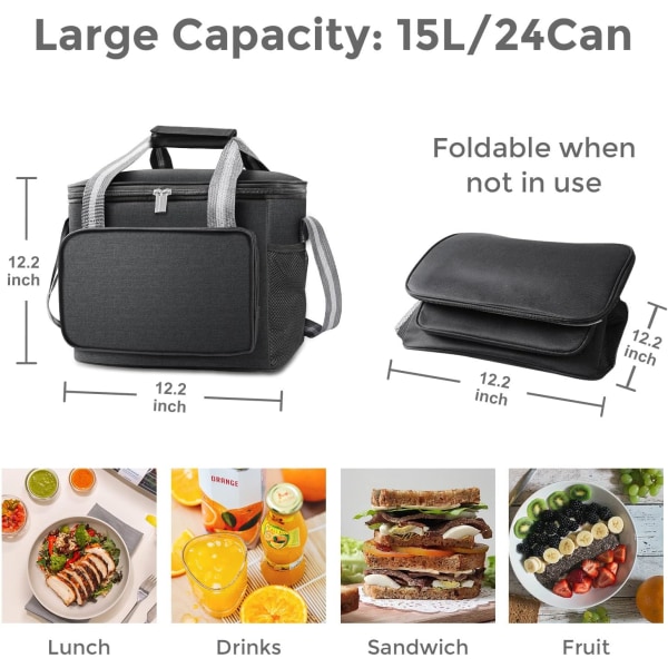 15L Køletaske, Isoleret Blød Køleboks, Foldbar Picnic Taske, L