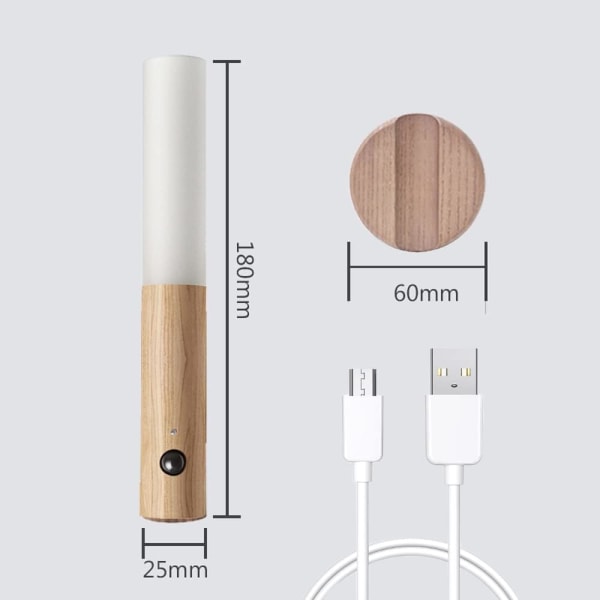USB uppladdningsbar vägglampa i trä med rörelsesensor, Indoo, ZQKLA