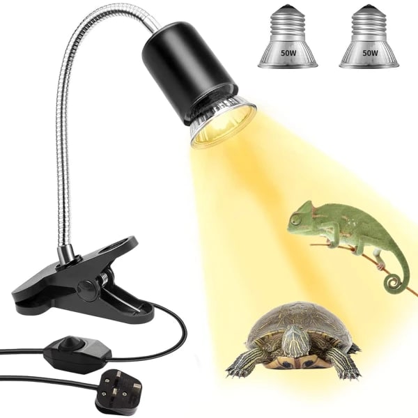 Skildpadde varmelampe (50W+50W, europæisk stik), E27 UVA/UVB reptillampe med stativ