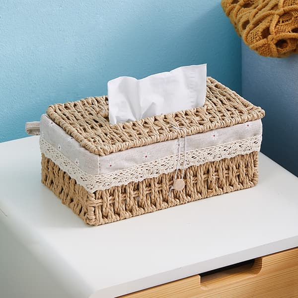 Håndlavet Rattan Tissue Box, Rektangulær Tissue Box Dispenser, ZQKLA