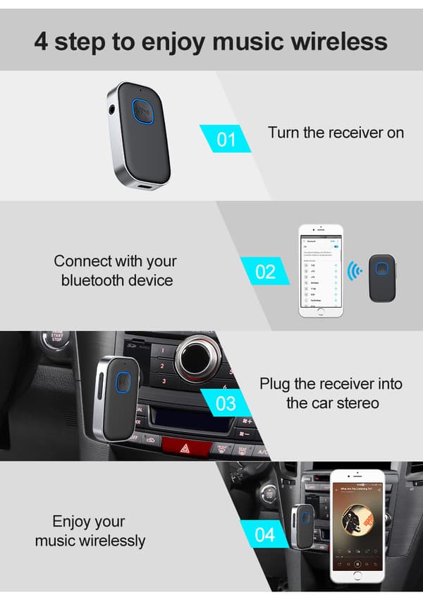 Bluetooth 5.0 -vastaanotin, 3,5 mm:n Aux-liitäntä Bluetooth-sovitin wit, ZQKLA
