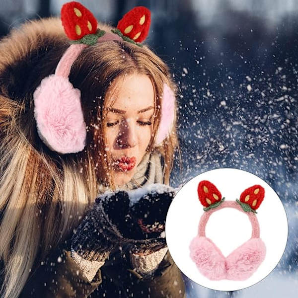 Dame Jenter Ørevarmere Plysj Vinter Varme Øreklokker Chic Strawbe,ZQKLA