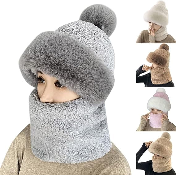 Vanntett Beret-hatt for kvinner 3 i 1 Pluss Vinterhatt, ZQKLA