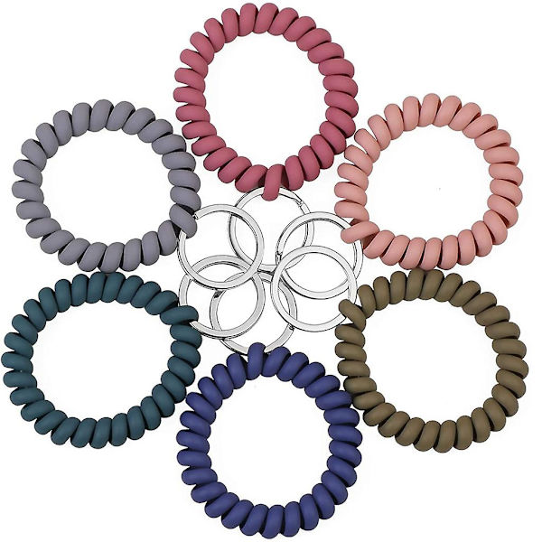 6 stk. håndledsspiral nøglering fjeder spiral armbånd nøgleremsholder