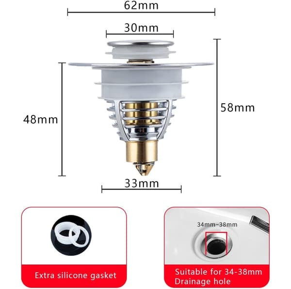 Ø 34-38mm Rostfritt Stål Handfatspropp, Universal Pop-up Sin
