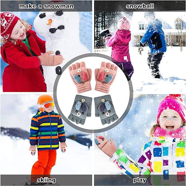 2 Par Vinterhandskar Barnhandskar Stickade Vantar 5 Fingrar