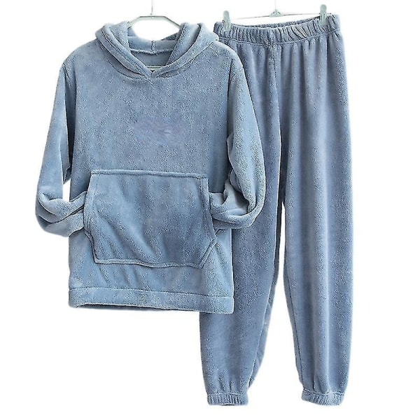 Vinterflanel damepyjamas Hættesæt Pyjamas - Mist Blue 80-130 katte