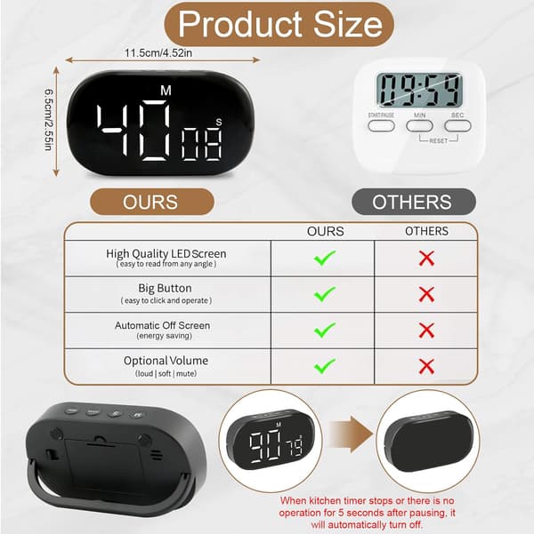 Köktimer, Magnetisk Digital Köktimer med LED-Skärm och