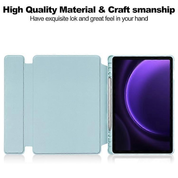 Kompatibelt Skal för Samsung Galaxy Tab S9 FE Läder+Akryl Roterande Ställ med Bluetooth-tangentbord Azure