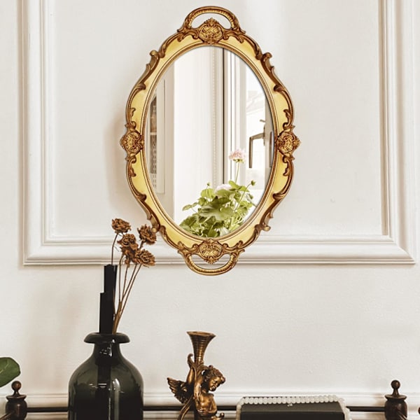 Dekorativ Vägg Spegel Oval Vintage Hängande Guld 39 x 24,5 cm, ZQKLA