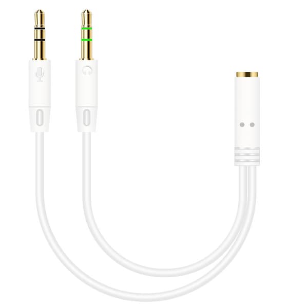 Hovedetelefon 1 til 2 Adapter Audio 3,5 mm Hun til 2 Han Stik Aux-kabel White