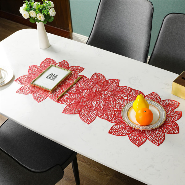 （Red）Table Runner Creative Hollow Flower Thick Table Cover R,ZQKLA