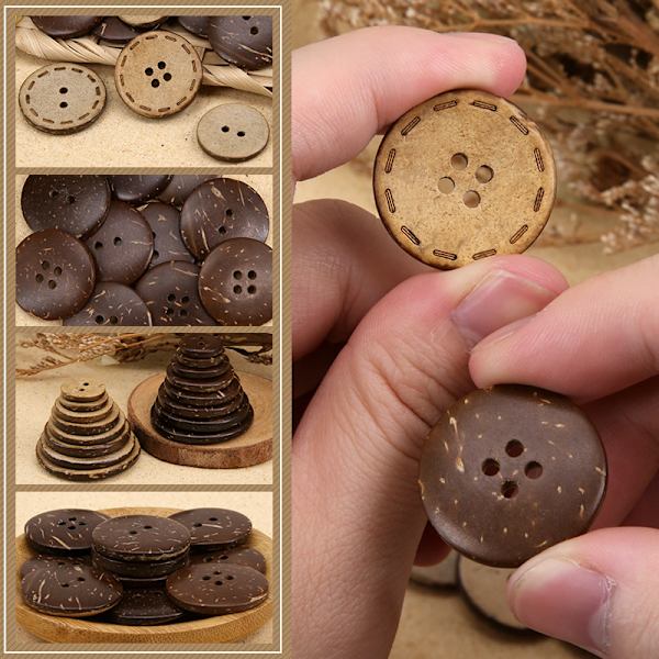 90 vintage kokosnöts små knappar kläder runda knappar barn