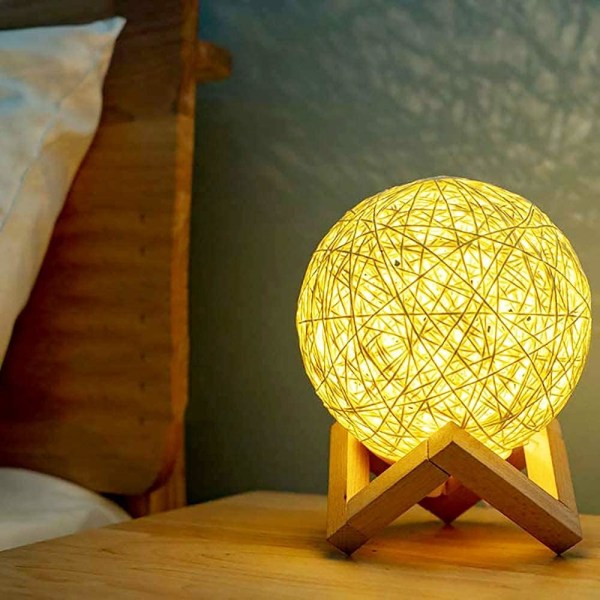 LED Nattlampa, Sänglampa, Rattan och Trä Sovrumsstämning, ZQKLA