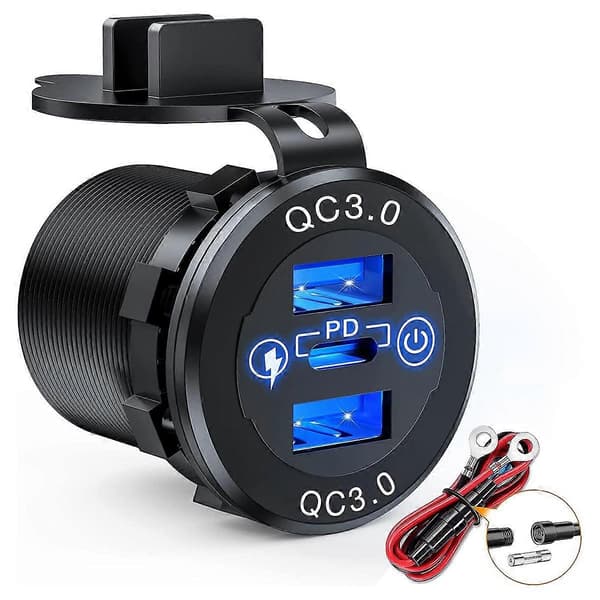 Hurtig Opladningsstik 60W USB-C Multipel Bilopladerstik PD 3.0 & To QC3.0 Porte med Touch Switch