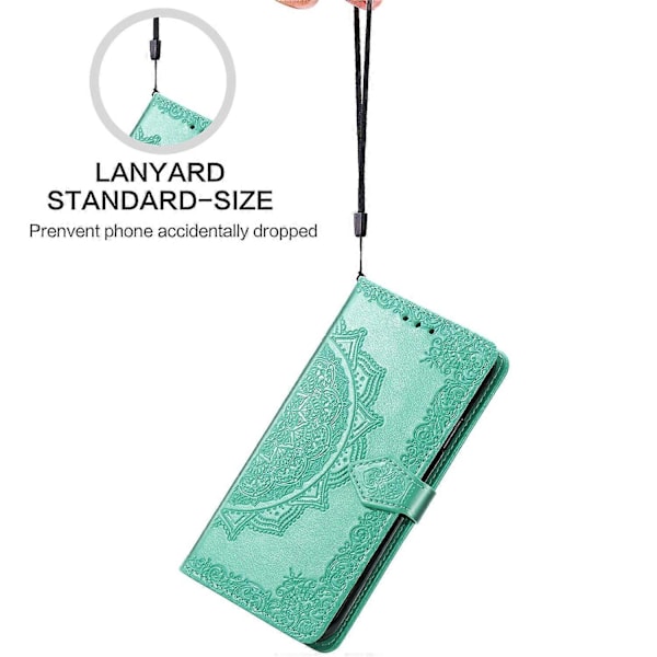 Motorola Moto G75 5G Lompakkokotelo Mandala Kukka Nahkainen Puhelinkotelo Jalusta Näkymä - Vihreä Green