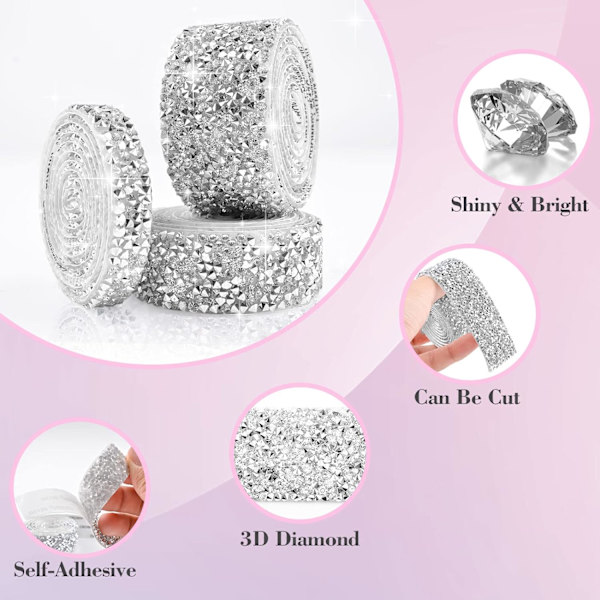 3 Rullar 3 Yards Självhäftande Kristall Rhinestone Band för ,ZQKLA