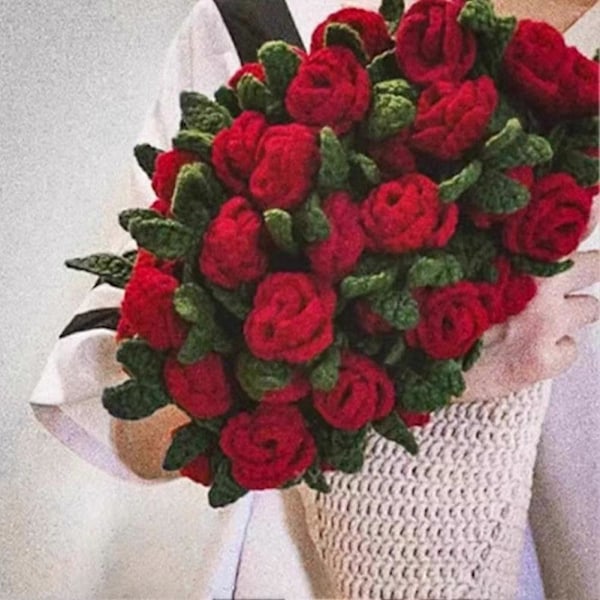 Kukkakimppupeitto DIY-materiaalipaketti, Virkattu kukkakimppu Romanttiset neulotut kukkapeitot kodin sisustukseen red Rose