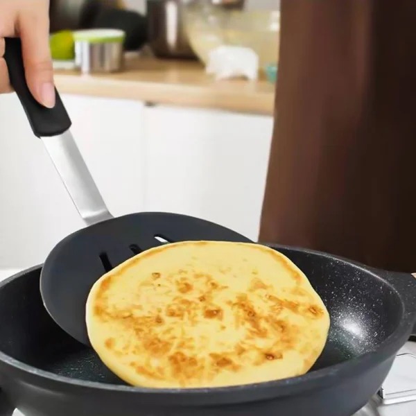 Köksspatel i rostfritt stål, stor stekspade, non-stick silikonspatel, 4-delars pannkaksspatel i silikon