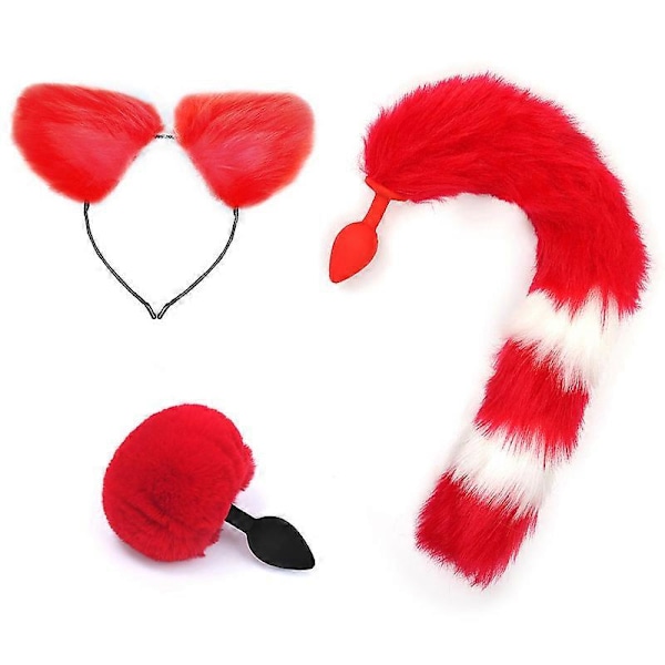 3kpl Metallinen Hierontalaite Kettuhäntä ja Ketun Korvat Roolileikki Cosplay Red