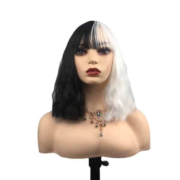 Parykk dame cos Svart og Hvit heks Cruella høytemperatursilke
