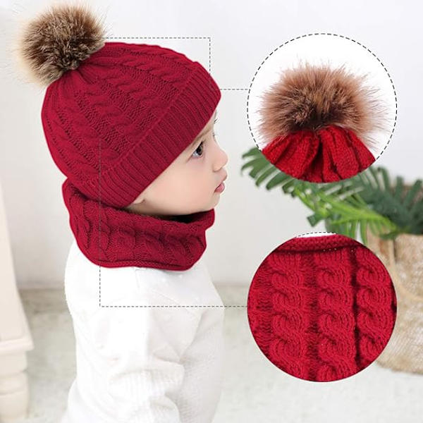 2 STK Spædbarn Baby Strikket Hue Halstørklæde Vinter Varm Beanie Hue med, ZQKLA