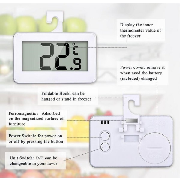 Digitalt kjøleskapstermometer, Mini Digital LCD-termometer, Te,ZQKLA