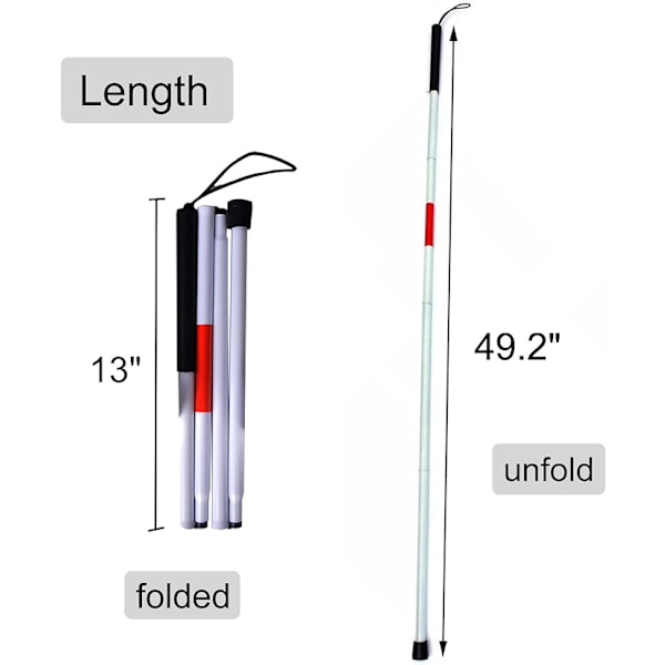 4 sektioner Hopfällbar Blindkäpp Reflex Röd Hopfällbar Gångkäpp, ZQKLA
