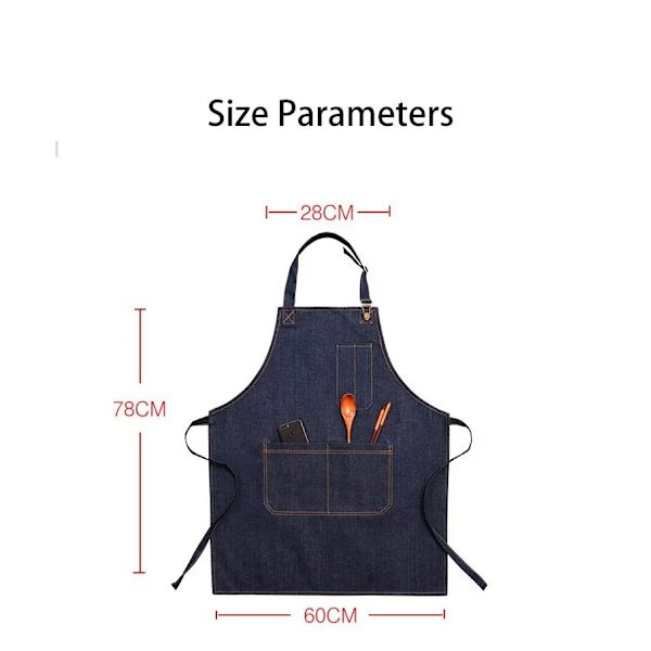 Tjockt Denim Arbetsförkläde med Fickor, Justerbart Förkläde f,ZQKLA
