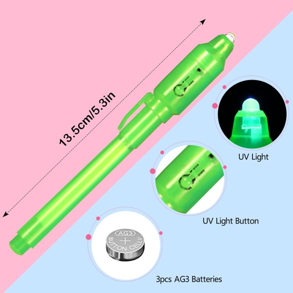 7st Invisible Ink Pen med UV-ljus, Spy Penna för att skriva Se, ZQKLA