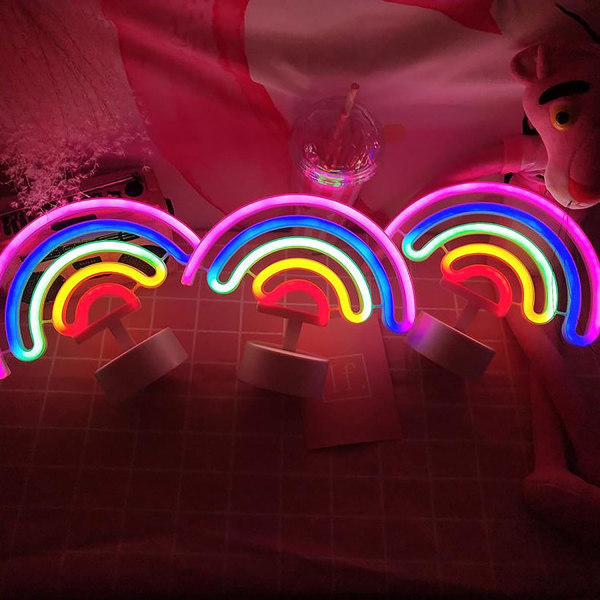 Rainbow neonkyltti jalustalla, USB/ paristot makuuhuoneen sisustukseen, ZQKLA