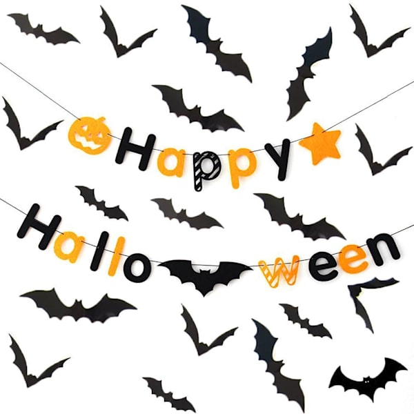 96 kpl 3D Lepakko Halloween-koristeita ja Halloween-aakkoslippu P,ZQKLA