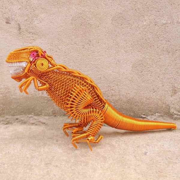 Metall Dinosaurpynt fargerik Aluminium Tråd Statue Håndverk for Hjem Soverom Kontor Skrivebord Dekorasjon Gaveutstyr Red S
