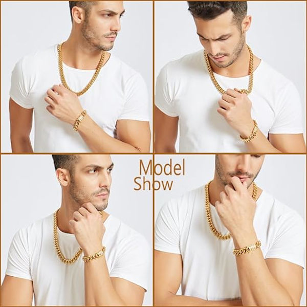 Mænds Miami Cuban Link Kæde 18K Guld 15mm Rustfrit Stål Cu,ZQKLA
