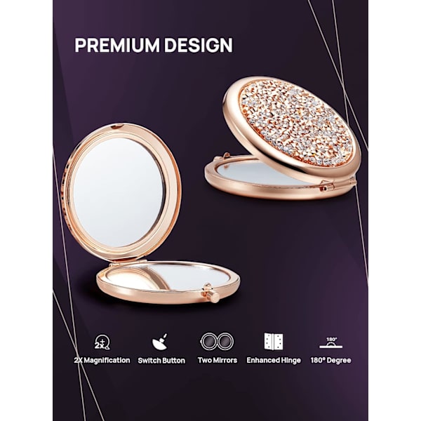 Kompakti peili, Mini Mix Diamond 1X/2X suurentava pyöreä Meta,ZQKLA