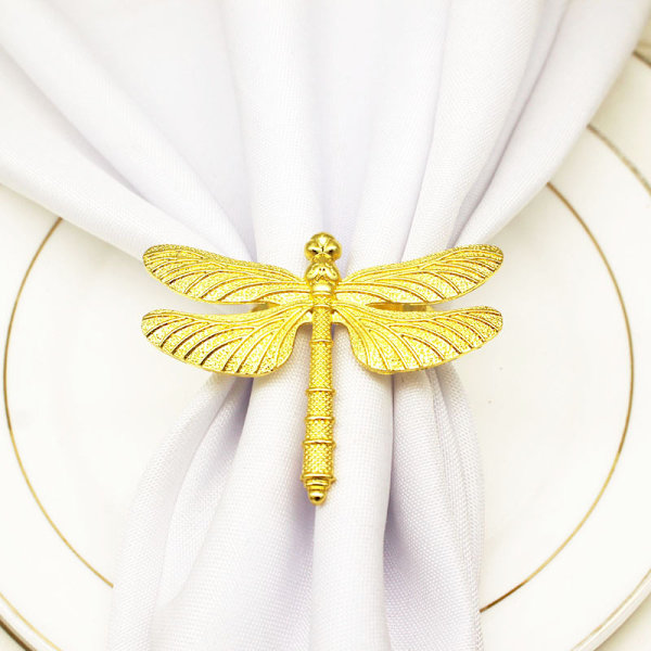 12 st Servettringar Dragonfly Guld Hotell Bordsprydnad Servett Spänne