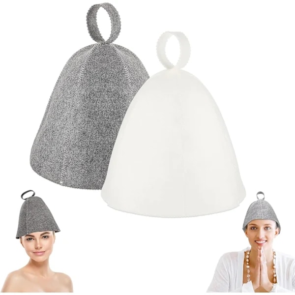 2 stk. badstuehatter, original ull, komfortabel og pustende for badstue, 100 % naturlige filt badstue-tilbehør (grå og hvit)
