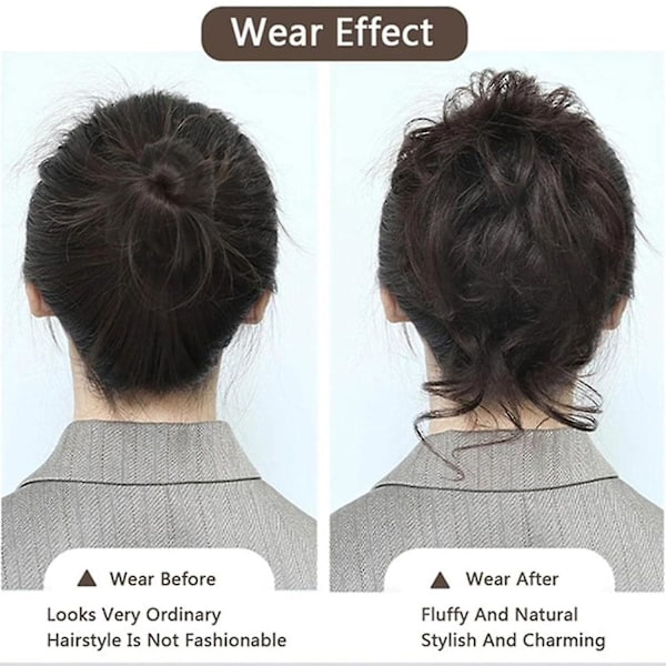 Hårbit med klämma, bulle hårbit, lockig hårscrunch med hår, chignon voluminös hårbit, slarvig bulle extensions-I lager