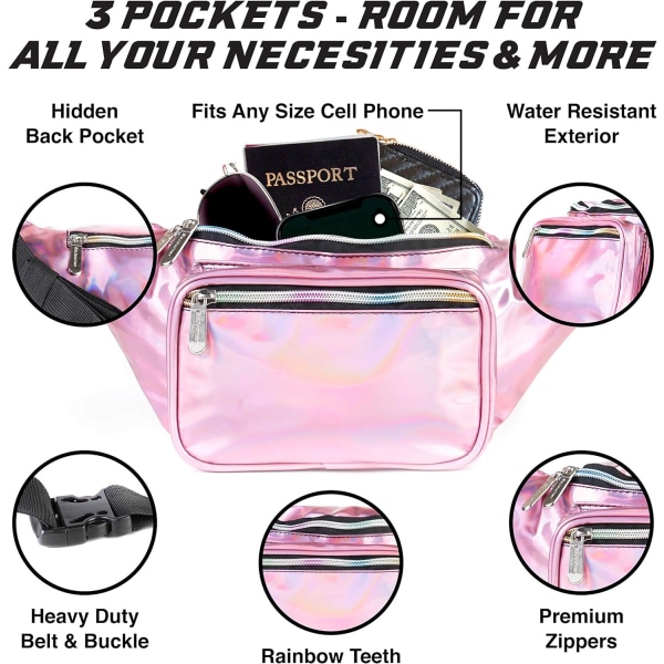 Holographic Rave Fanny Pack - Förpackningar för festivalkvinnor, män | Skära