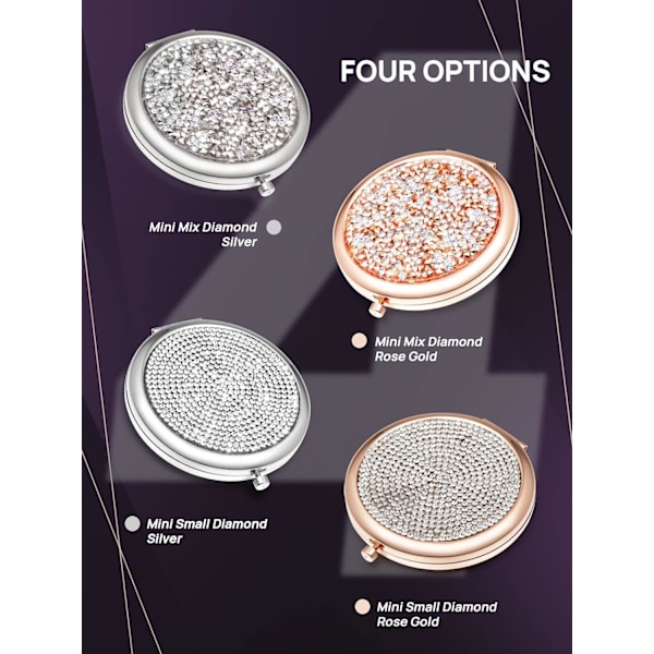 Kompakti peili, Mini Mix Diamond 1X/2X suurentava pyöreä Meta,ZQKLA