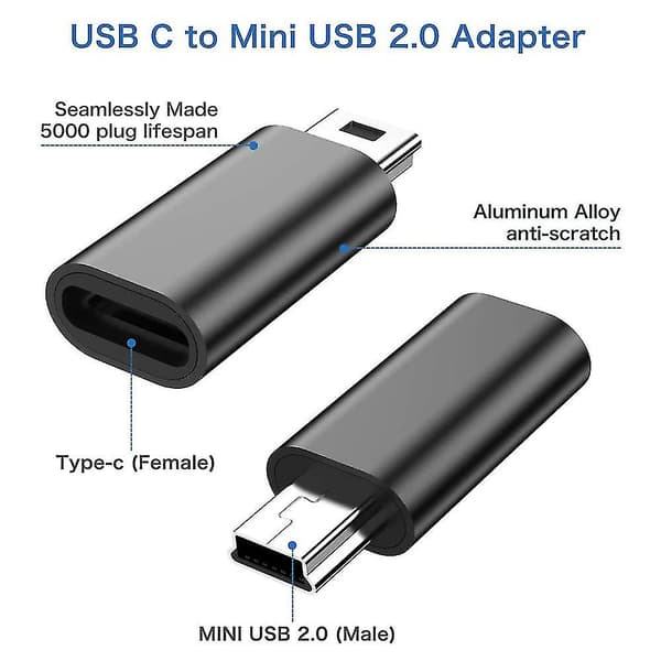 USB-C til Mini USB Adapter - 4 stk. Type C Hun til Mini USB Han Konverter til MP3 Afspillere