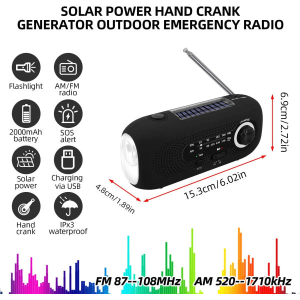 （The Black） Solar Portable Radio, Dynamo Radio, Solar Radio wit, ZQKLA