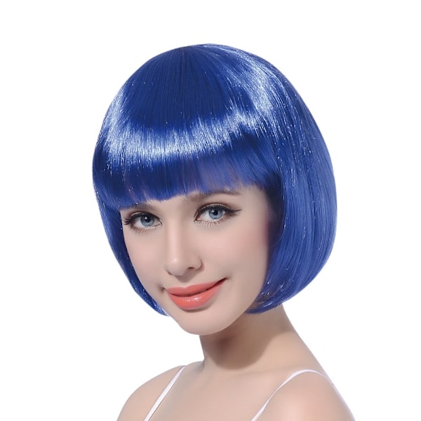 Blå kort bob- parykk for cosplay i flapper-stil - Syntetisk kostyme for kvinner, ZQKLA