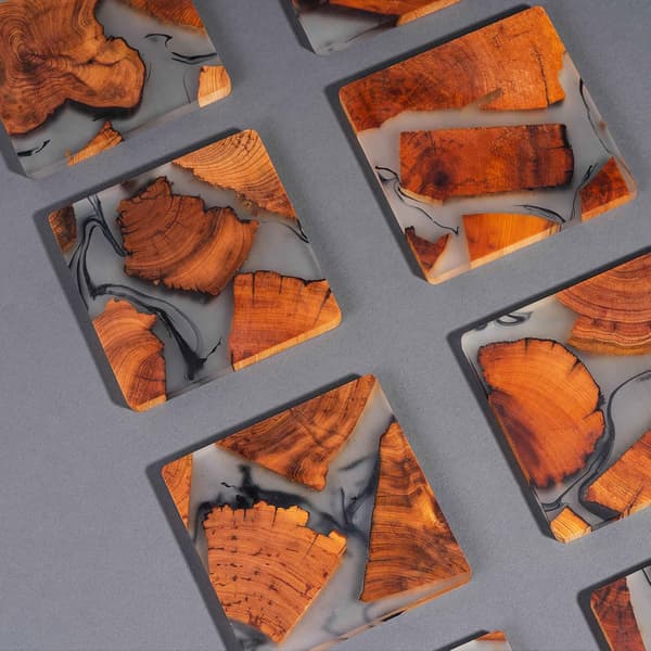 Sæt med 6 med holder, Træ coasters sæt, Epoxy coasters, Mo,ZQKLA