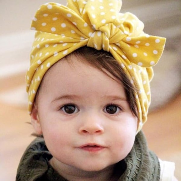 Nyfödda Babyflickor Turban Hattar Barn Polka Dots Bomulls Beanie, ZQKLA