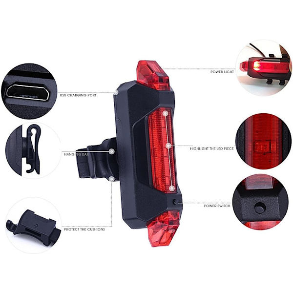 （Blått Lys）Sykkelbaklys 120 Lumen USB Oppladbar W,ZQKLA