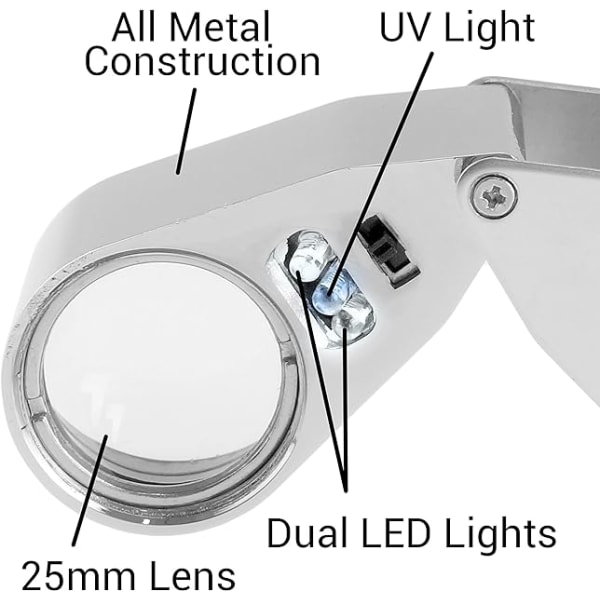 40X opplyst gullsmed UV LED-forstørrelsesglass med ZQKLA