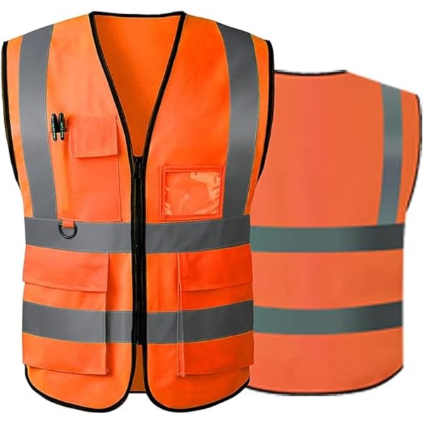 Hög Synlighet Reflekterande Säkerhetsväst med Framficka med Dragkedja