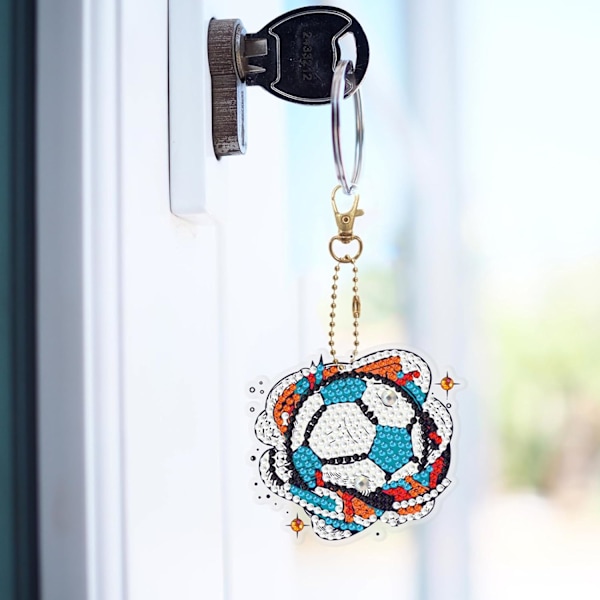 6 st DIY 5D Färgglada Fotboll Diamantmålning Nyckelring Kit D