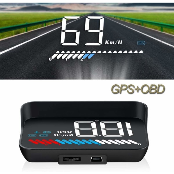 Bil HUD Head Up Display OBD2 & HUD GPS Display, 3.5 Tum Hea,ZQKLA